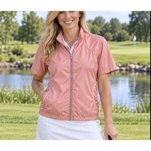 SUNICE Large women Windbreaker short Sleeve Waterproof Nylon Pink Golf Full Zip